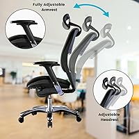 Vista 6 de Sillas de oficina ergonómicas - Silla de escritorio con respaldo alto - Silla ejecutiva de cuero con reposacabezas ajustable - Soporte lumbar