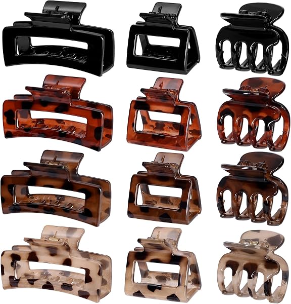 SMKSL 12 Pcs Hair Claw Clips for Women - 3 Styles Tortoise Hair Accessories