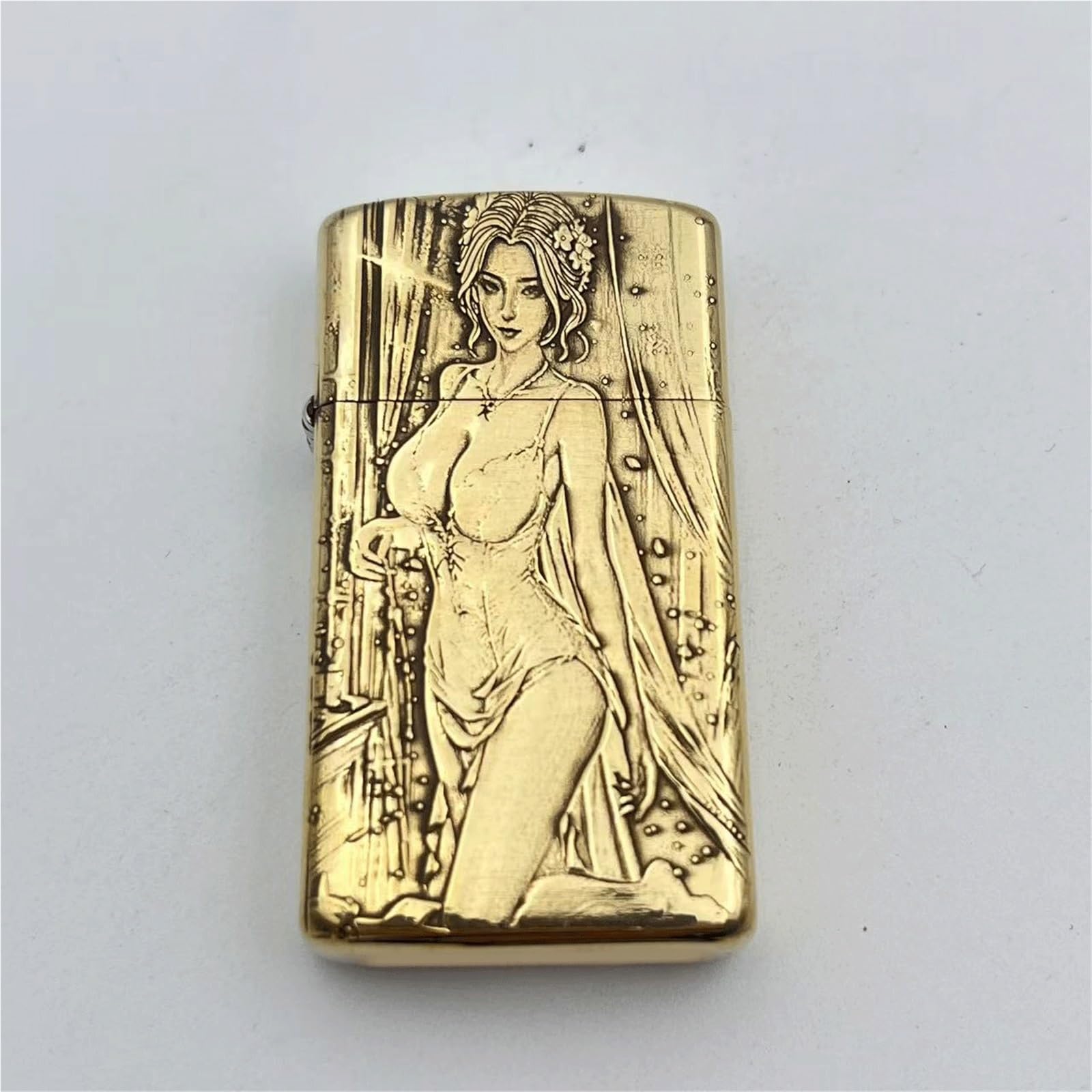 Accendino a Cherosene Stretto Antivento, Accendino Vintage in Rame Puro con Stampa bifacciale, accensione a Mola, combustibile Ricaricabile, Regalo for Uomo (Cherosene Non Incluso)(Brass)