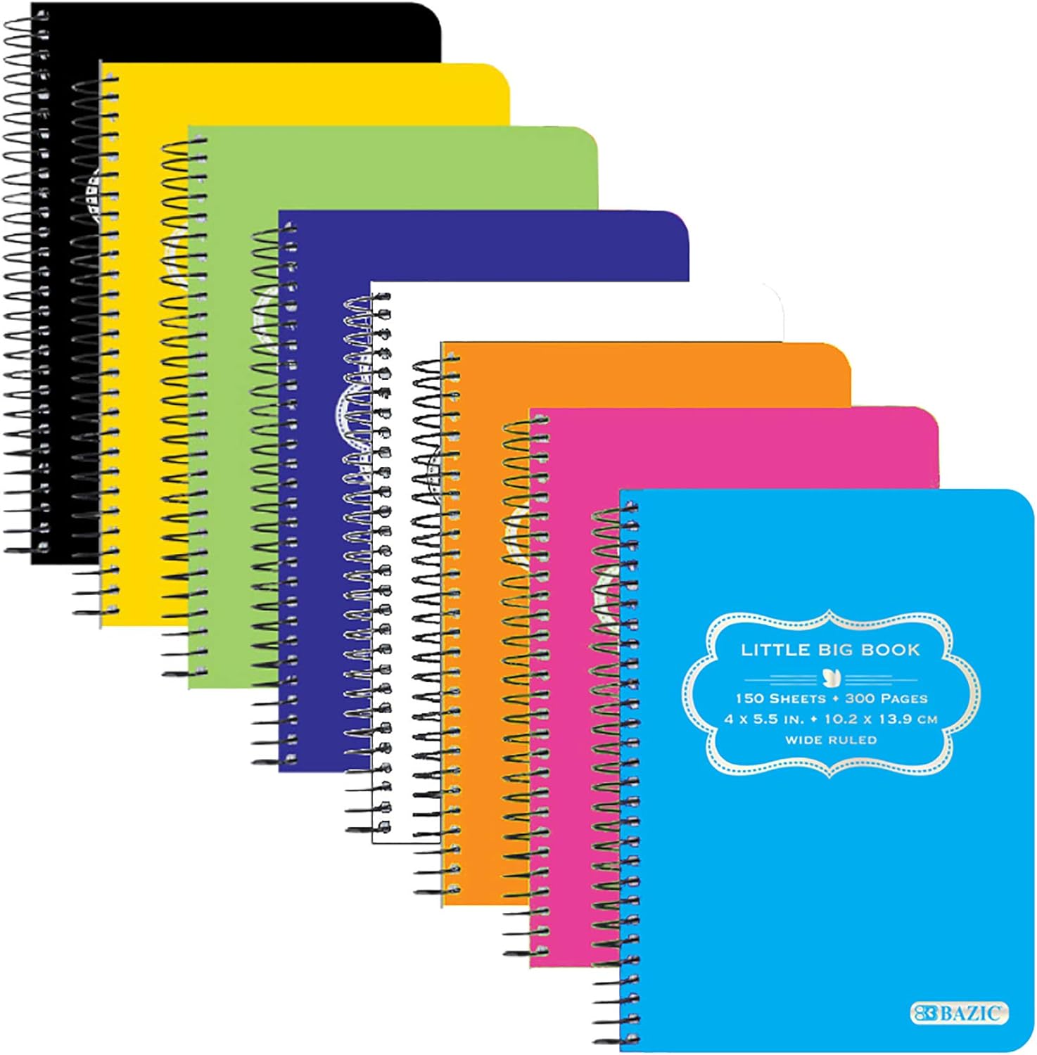 BAZIC Products Small Notebook Memo Size Pad, Poly Cover 4"x5.5" Spiral Side Bound, 150 Sheets Mini Wirebound Pocket Personal Notebooks, Assorted Color, 48-Pack