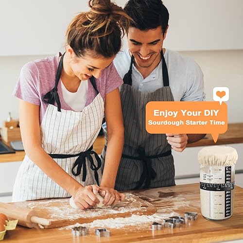 Miniatura 7 de Kit de inicio de masa madre, tarro de inicio de masa madre de 34 onzas con banda de alimentación marcada con fecha, cubierta de tela térmica y tapa