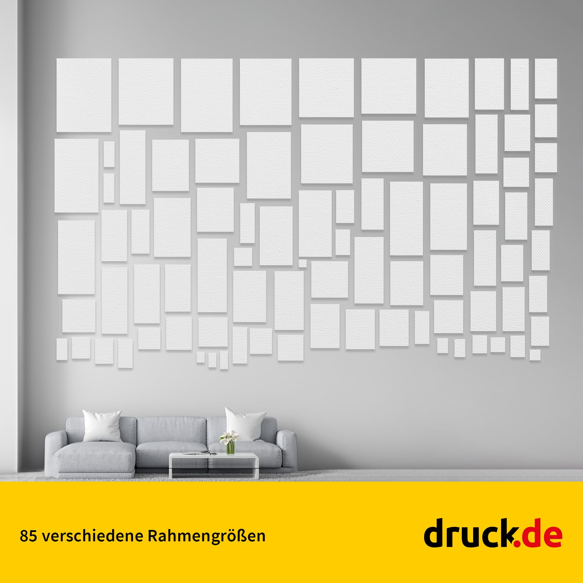 Ensemble de châssis en 1 pièce de 90 x 90 cm Toile d'art blanche en polyester à peindre, prête à l'emploi, convient pour les peintures acryliques ou les peintures textiles, fournitures de projet de