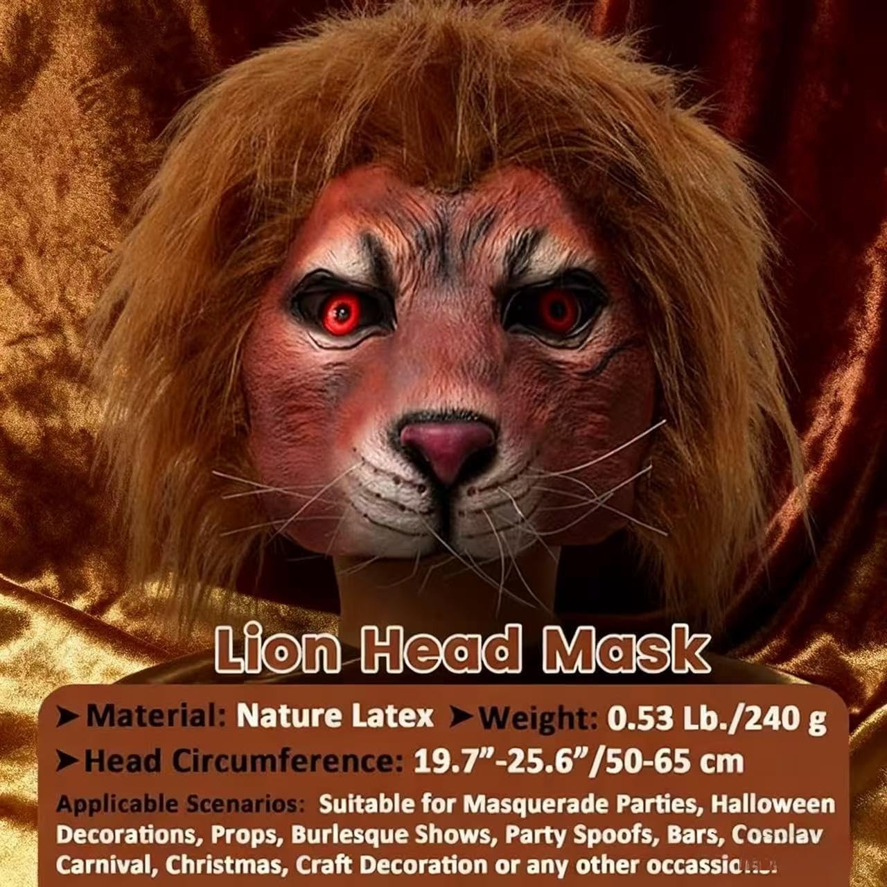 Lion Costume Mask for Adult, Funny Latex Lion Head Masks Role Play for Masquerade Parties - Image 3