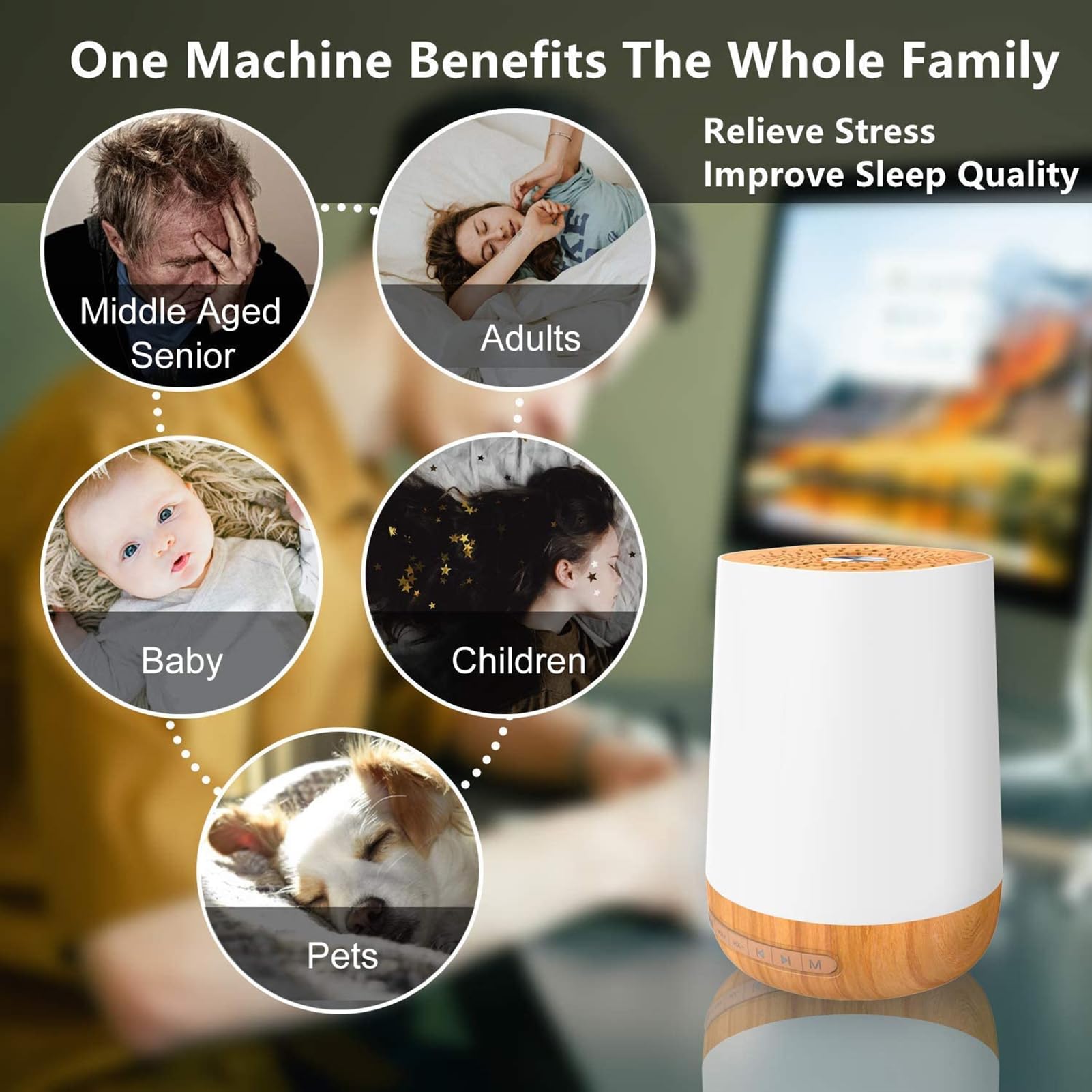 Máquina de Ruido Blanco para Dormir, 34 Sonidos relajantes de Alta fidelidad, función y Temporizador Favoritos, Ideal para Adultos, bebés, hogar, Oficina y Viajes.