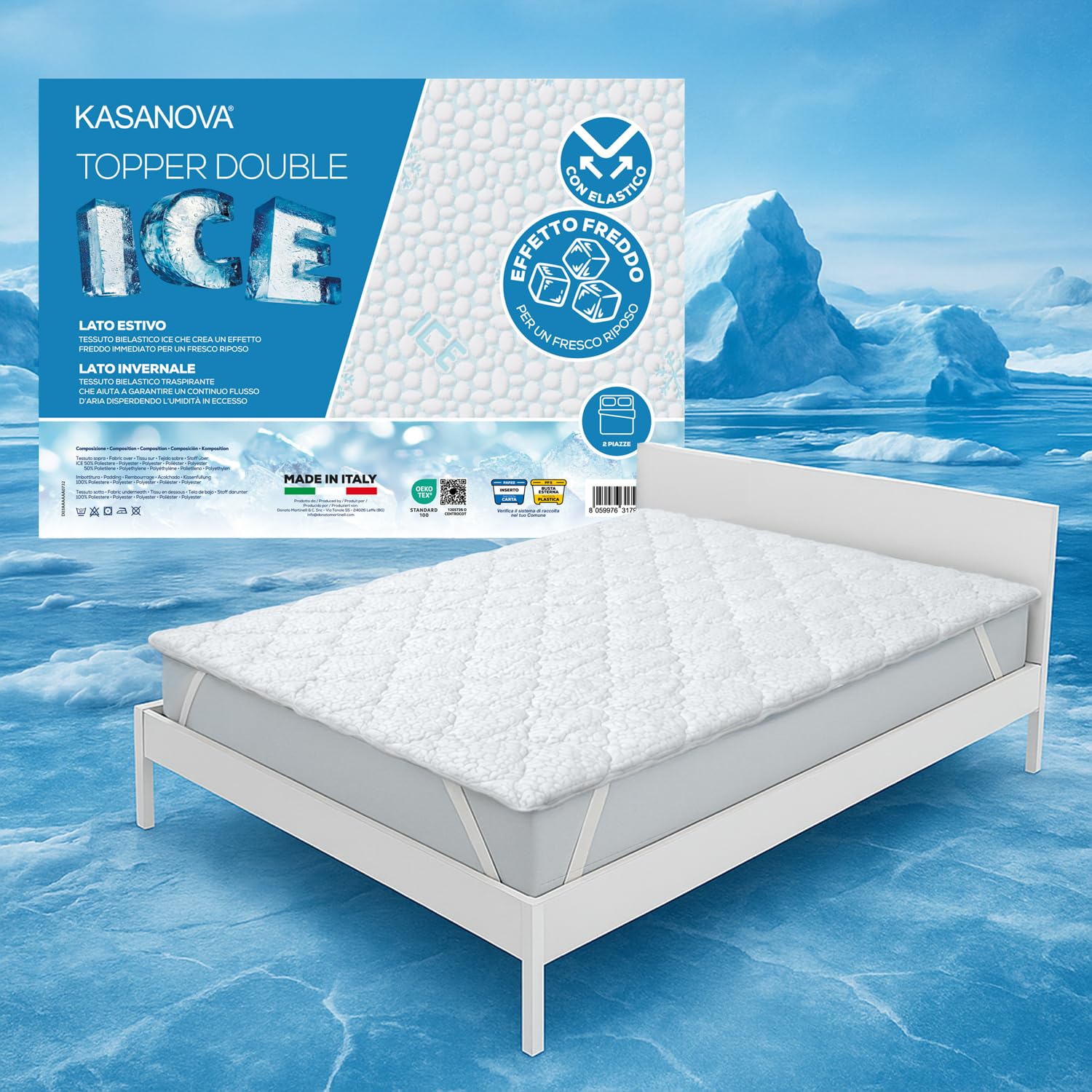 KASANOVA Topper Matrimoniale Fibra Ice Effetto rinfrescante