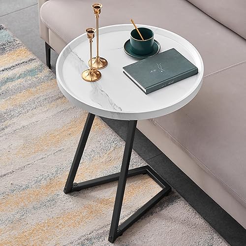 Mesa auxiliar en forma de C para sofá y cama, espacios pequeños, sala de estar, dormitorio, mesa rústica para aperitivos (color  C)