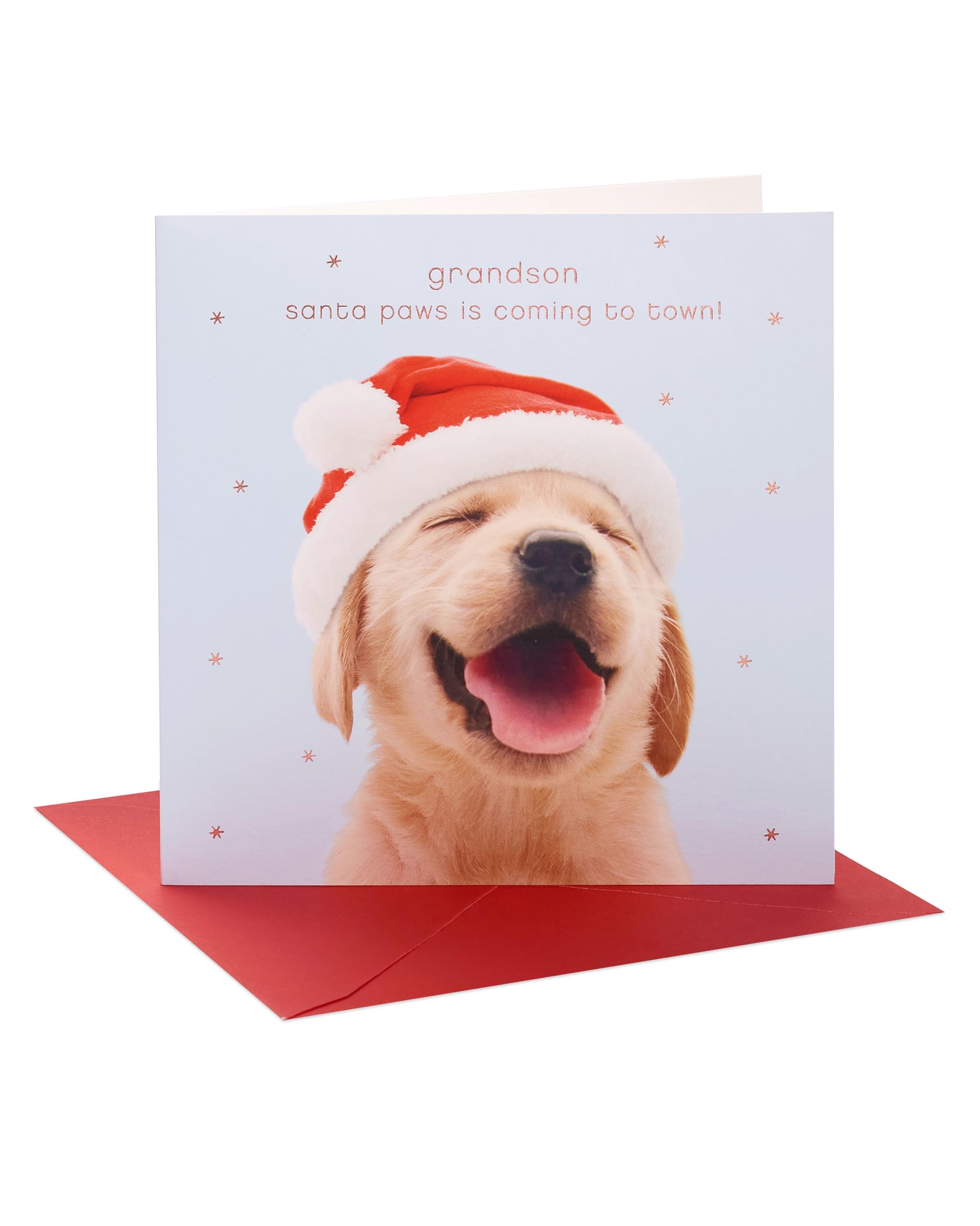 UK Greetings Christmas Card for Grandson - Cute Dog Design