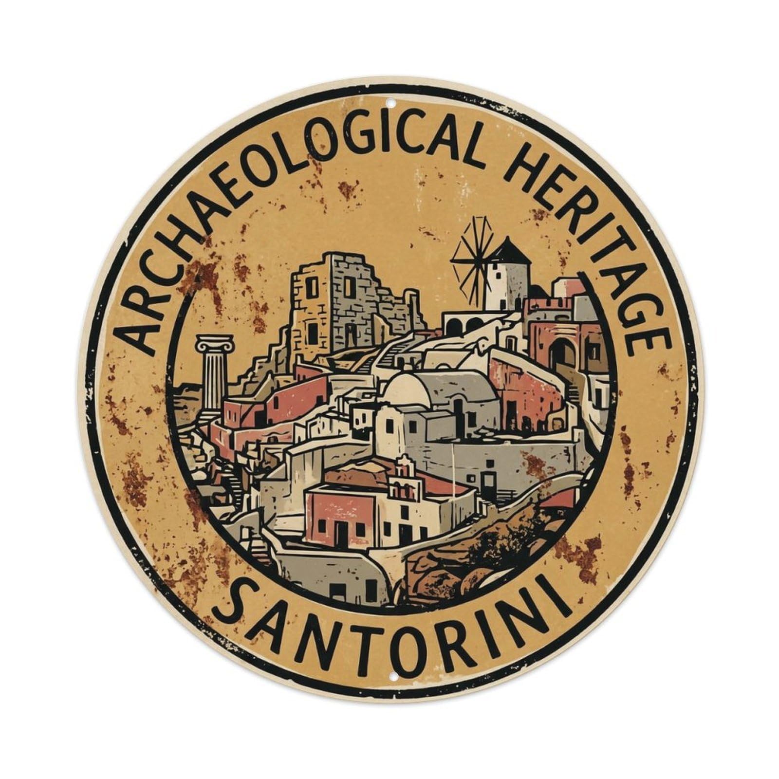 Vintage Travel Archaeological Santorini Heritage Metal Tin Sign