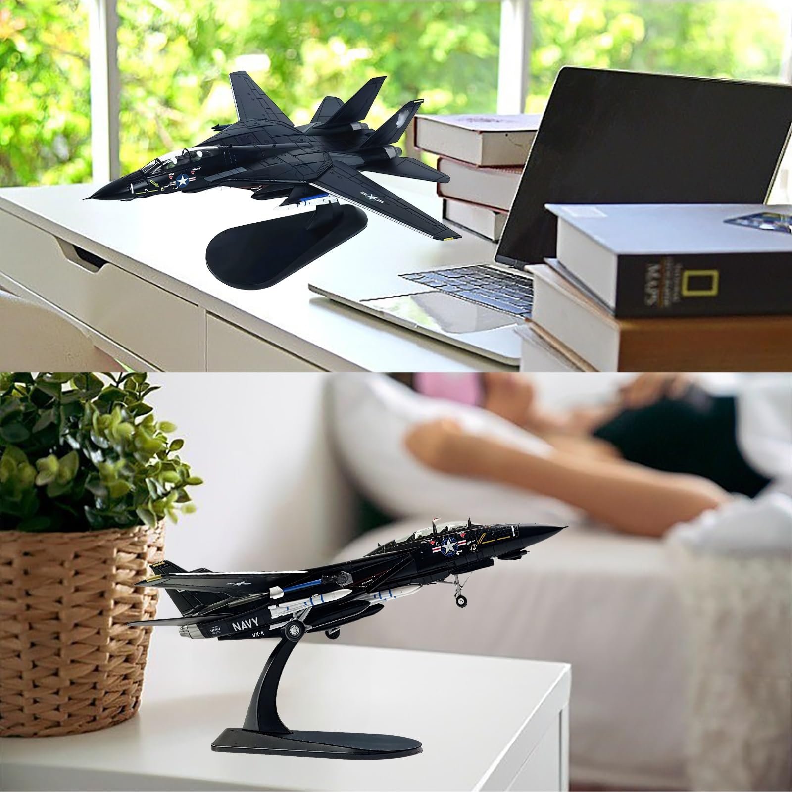 Modello di jet da combattimento F-14 F14 in scala 1/100 in metallo pressofuso con supporto - Oggetto da collezione pronto for l'esposizione for gli appassionati aviazione, decorazione