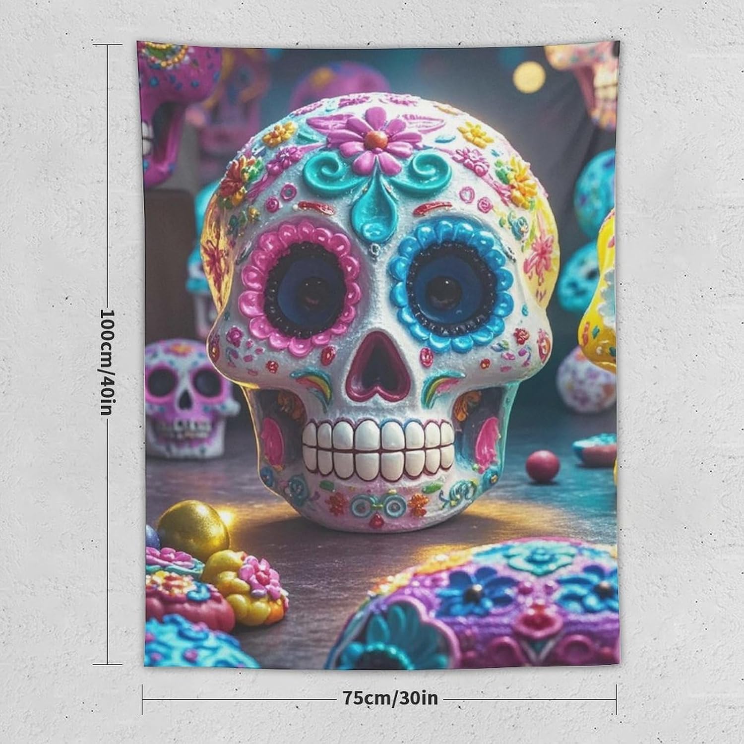 WSOIHFEC Tapestry Wide Wall Hanging Sugar Skulls Tapestry Vintage Lightweight Wall Blanket Funny Tapestry Wall Art Home Decor Soft Mural for Bedroom Dorm Living Room 30"x40" image 2