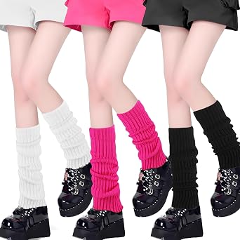 3 Pairs Leg Warmers for Women, 80s 90s Fashion Knit Leg Warmer Socks for Party Dance Sports