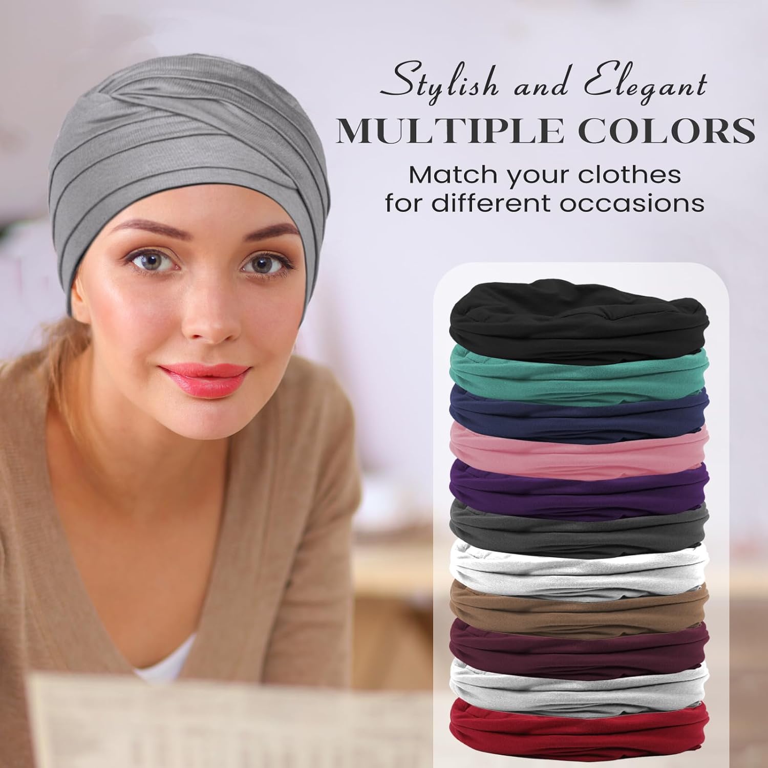 4 Pcs Chemo Headwear for Women, Soft Cancer Headwear Elastic Cancer Hat for Hair Loss - Image 5