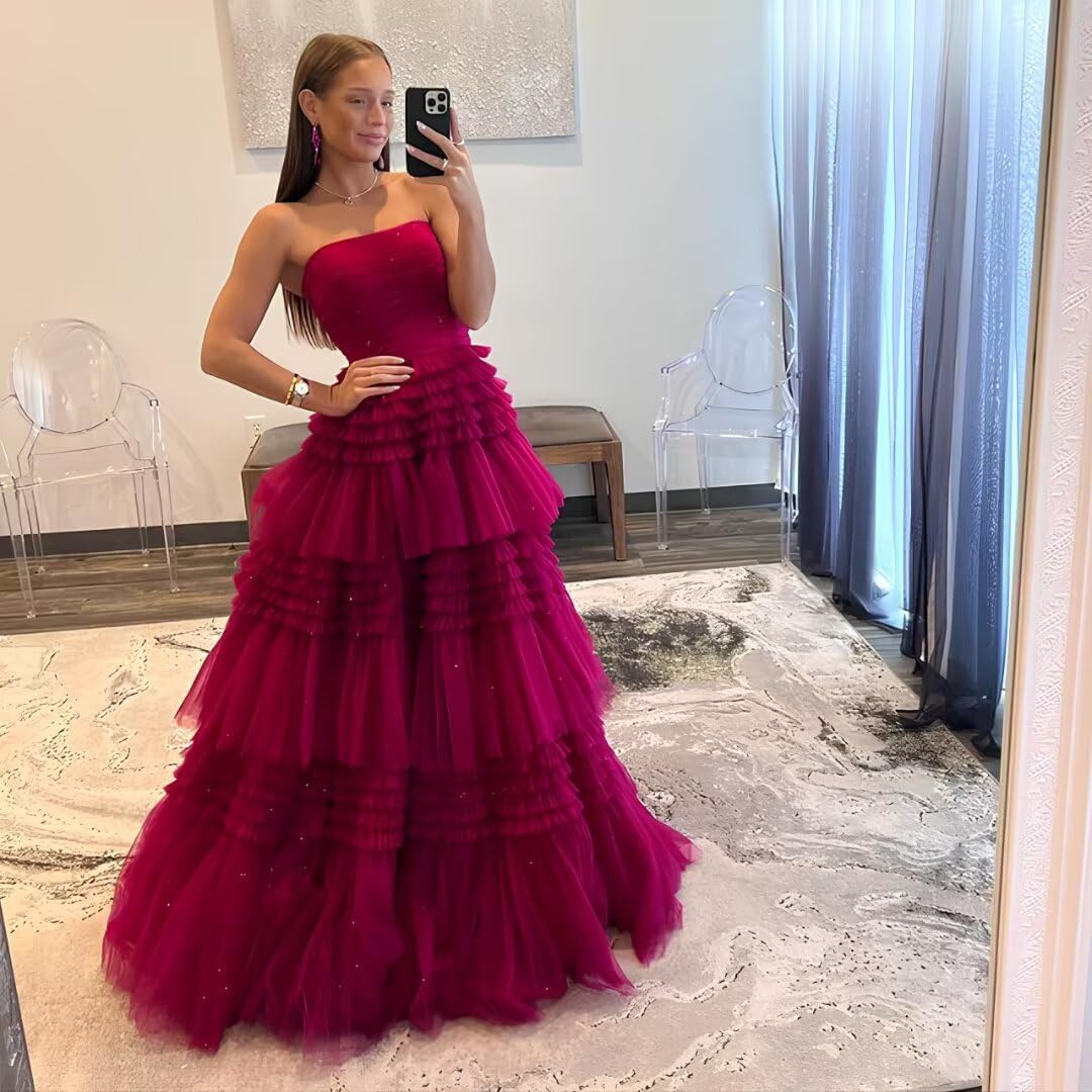 Glitter Tulle Prom Dresses 2026 Strapless Long Formal Evening Dresses for Women A-Line Open Back Cocktail Ball Gown - Image 4