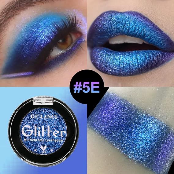 Afflano Duo Chrome Glitter Eyeshadow - Intense Color Shifting Metallic Chameleon Blue, Highly Pigmented Multichrome for Eyes Makeup, Single Sparkling Shadow