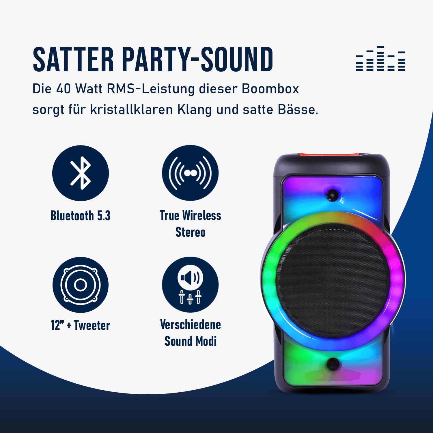 Fontastic Party Lautsprecher Rokka - tragbarer Trolley-Bluetooth Lautsprecher mit USB-Wiedergabe, AUX, MicroSD, LED-RGB Lichteffekten & Aufnahmefunktion - Karaoke Box mit Mikrofon - Schwarz
