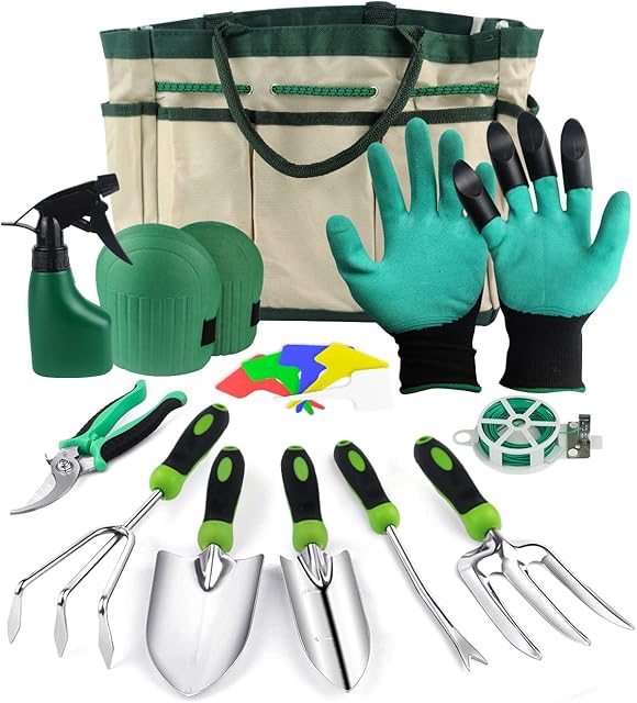 MOXTOYU Garden Tool Set with Holders, 12PCS Stainless Steel Garden Tool Set, Hands Tool Set With Heavy Duty Tool Bag, Garden Tool Set for Men Women with Different Accessories, Gardening Gift for Women