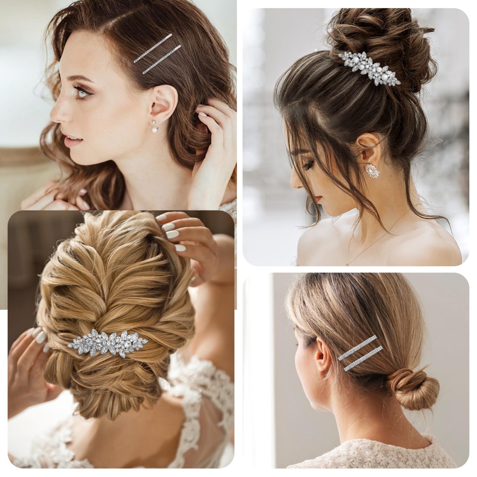 Matwsec 6 Pcs Rhinestone Decorative Hair Clips Silver Sparkly Hair Clips Flower Crystal Hair Accessories Metal Hair Barrettes for Women Wedding Party Everyday - Image 4