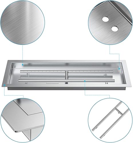 Miniatura 4 de Skyflame Sartén rectangular de acero inoxidable con quemador para interiores y exteriores, área de combustión de 30 x 10 pulgadas