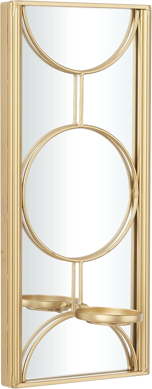 CosmoLiving by Cosmopolitan Metal Geometric Pillar Wall Sconce with Mirror Backing, 8" x 5" x 18", Gold