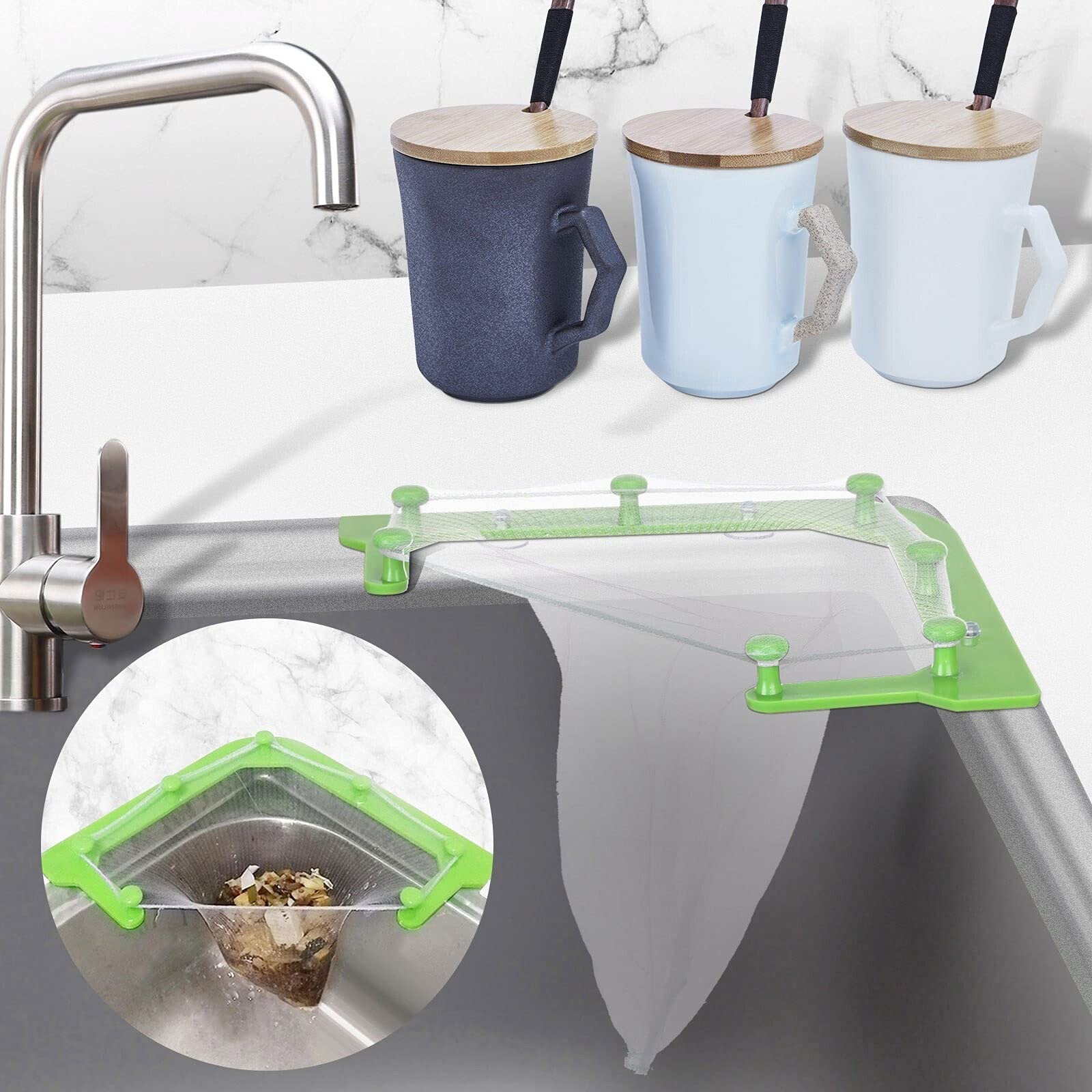 Cesta coladora triangular para fregadero, escurridor de verduras, frutas, cesta con ventosa para almacenamiento de cocina, estante de filtro para fregadero (gris)