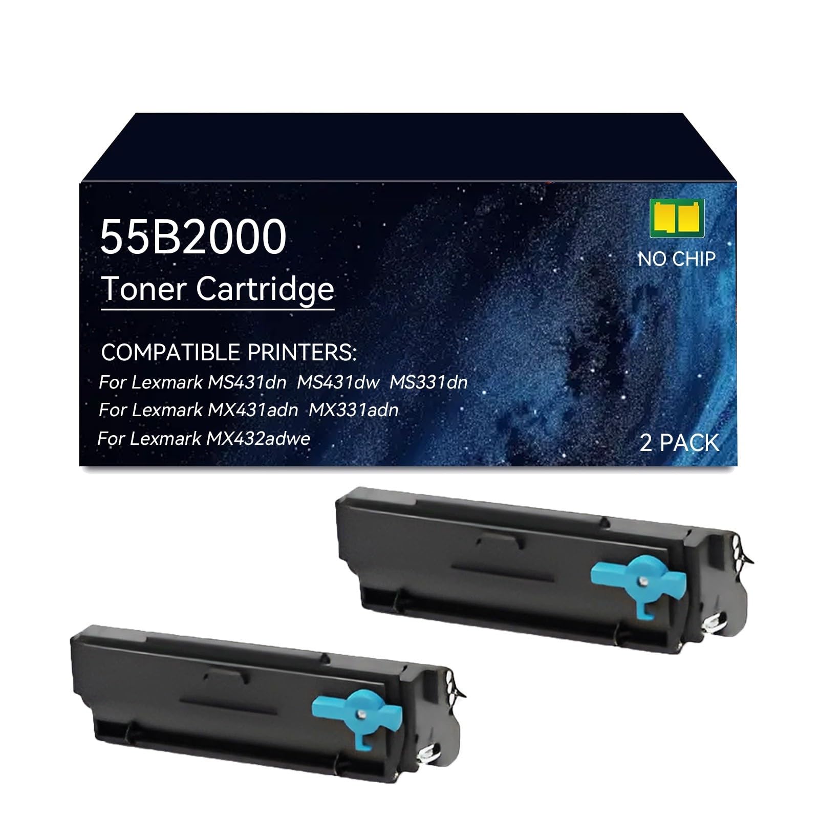 Cartucce toner 55B2000 per Lexmark, senza chip, resa di 3.000 pagine