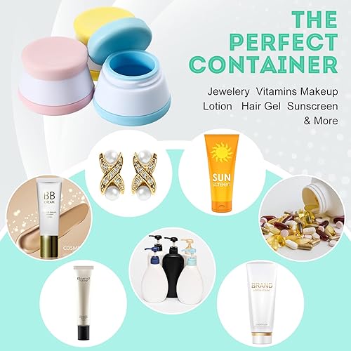 Miniatura 6 de BBTO Paquete de 18 recipientes de viaje de silicona para artículos de tocador, 0.3 fl oz y 0.7 fl oz, a prueba de fugas, tarros de crema con tapas,