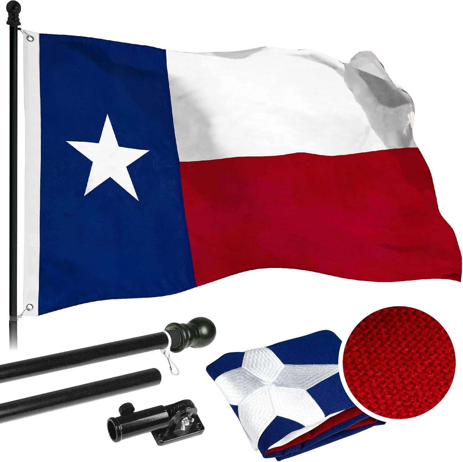 G128-6 Feet Spinning Flagpole (Black) Texas Flag Brass Grommets Spun Polyester 3x5 ft (Flag Included) Aluminum Flag Pole