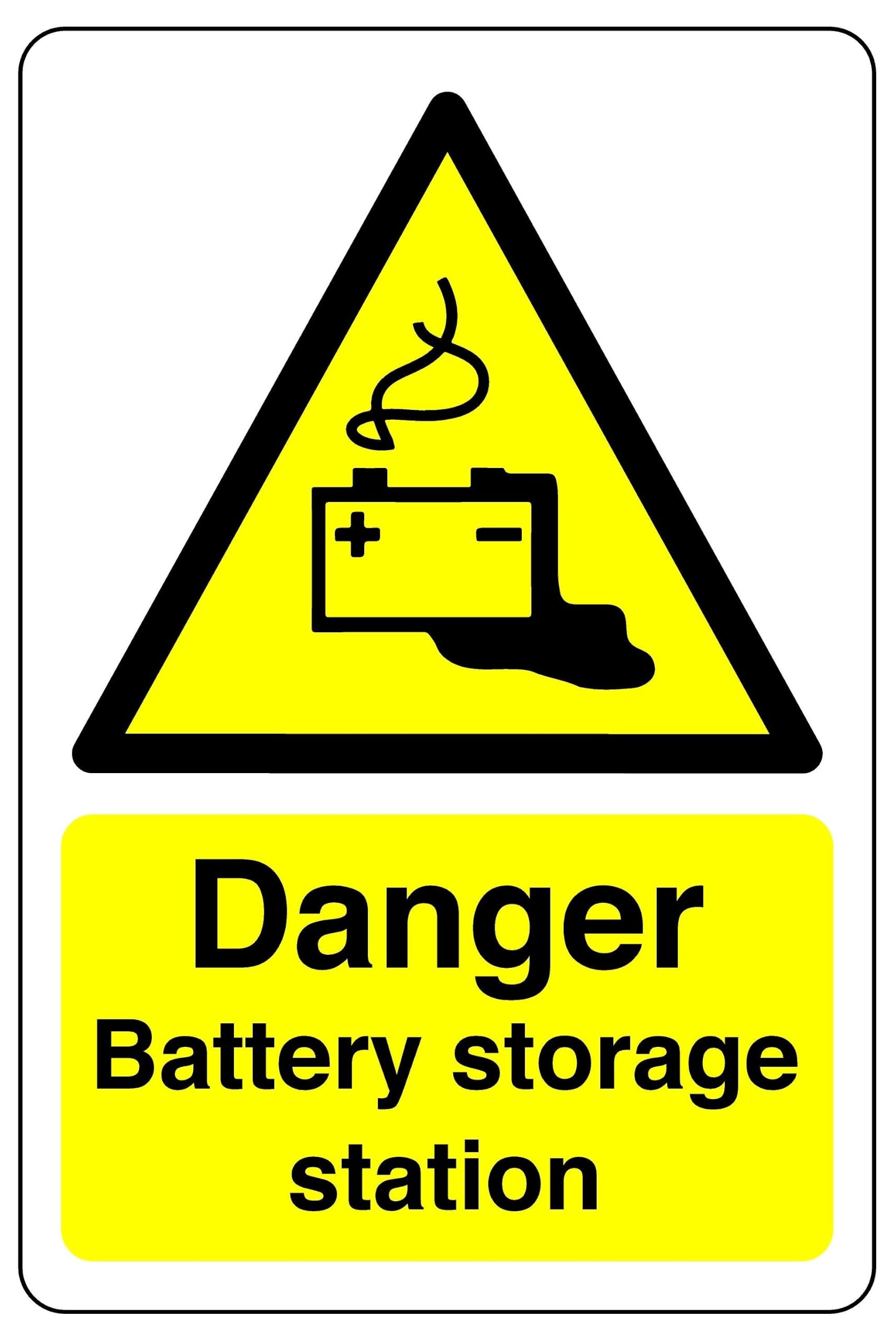 Safety First Display Ltd Yellow/Black Danger Battery Storage Area - High Tack Self-Adhesive Sticker (600Mm X 400Mm) Viewing Distance Within 20M.