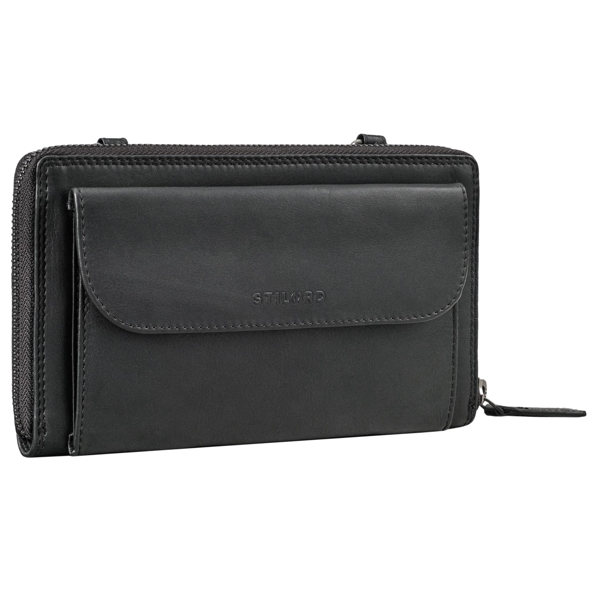 STILORD Monica Cartera de Cuero con Compartimento para teléfono móvil Bolso de Mujer para teléfono móvil Bolso de Hombro Cartera Crossbody para Mujer Color:Negro