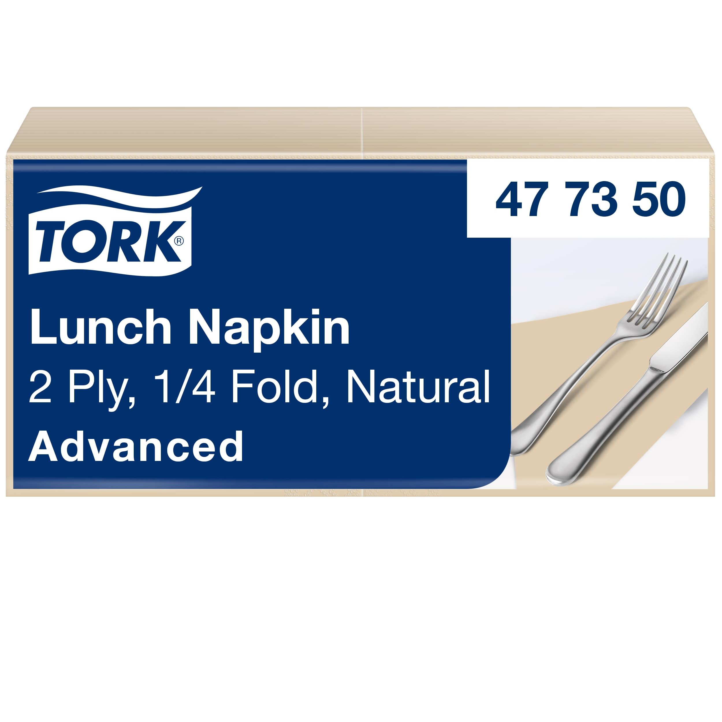 Tork Servilleta de almuerzo, Natural, 1/4 pliegue de 2 capas, 33 cm x 33 cm, 10 x 200 servilletas, 477350