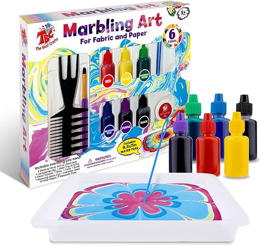 TBC The Best Crafts Marbling Art Paint Kit, 6 Bottles Marbling Inks(19ml Each), Art of Painting on Water, Ebru Art, Suminagashi, Creative Toys and Gifts, Arts and Crafts Paint Set