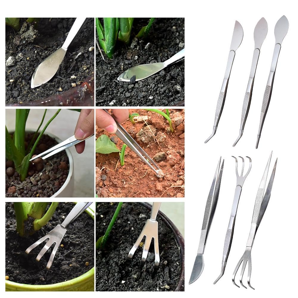 ZXCVWWE Pince à épiler 2 en 1 pour plantes d'aquarium, mini râteau pour plantes succulentes, mini outils de jardin, outil multifonction pour pot à plantes, bonsaï, outil de culture du sol pour plantes