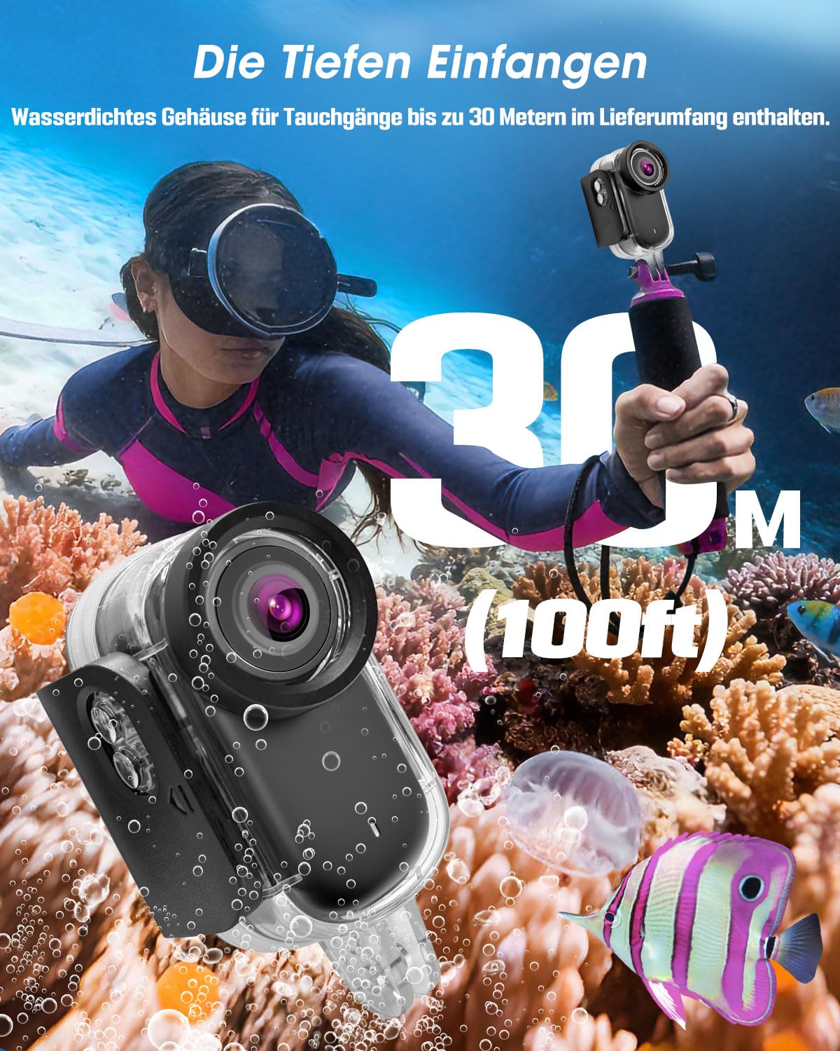 Mini Action Cam 4K NEU Upgraded, Body Cam mit 64GB SD Karte, Wasserdicht 30M, 180 Min Akkulaufzeit, 150° Weitwinkel & 1,47 Zoll Display Vlog Kamera für Radfahren, Reisen und Haustiere