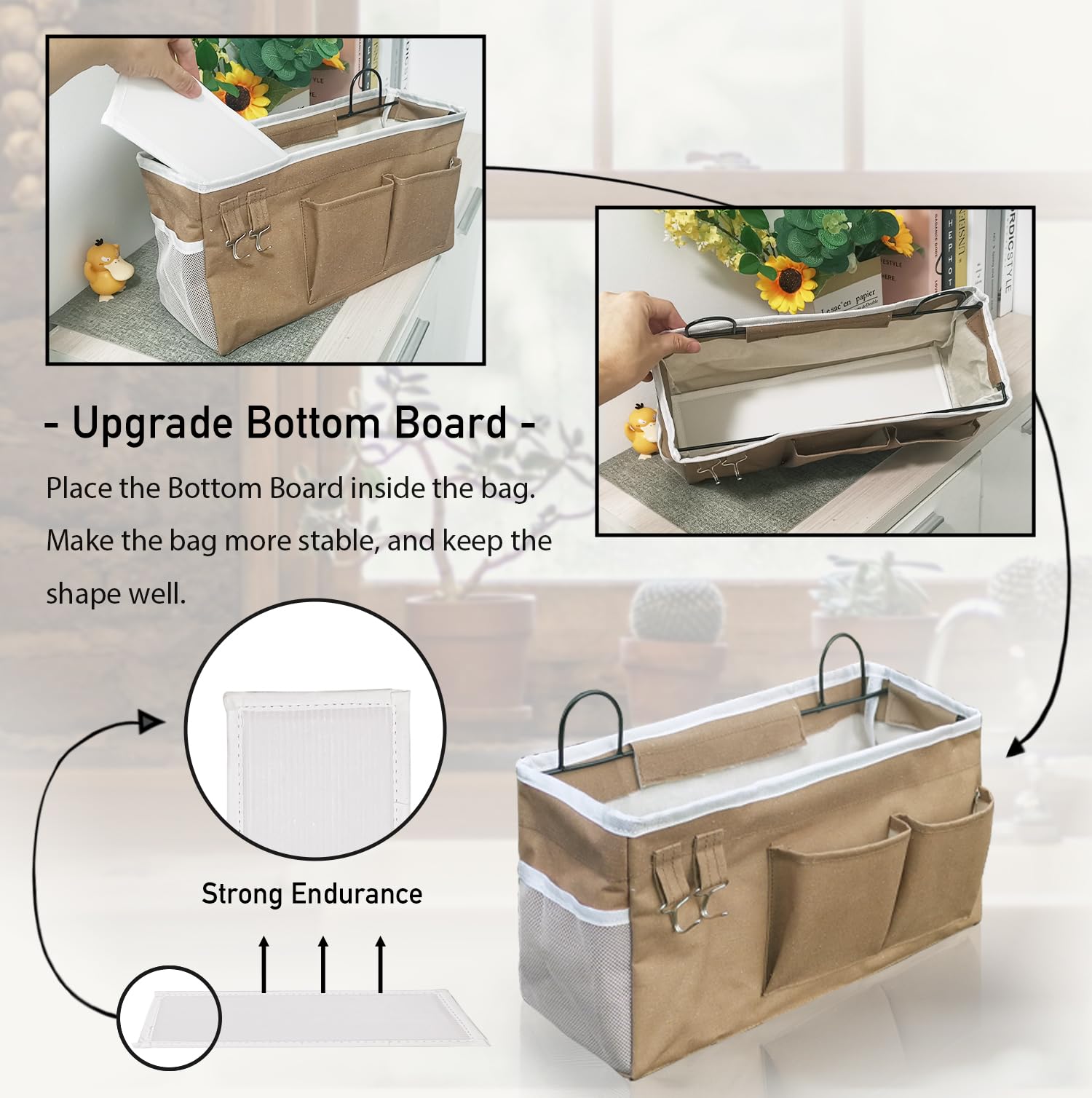Kanrichu 2 grandi organizer da appendere alla parete, in tessuto di lino, con tasche, impermeabili, per cucina, camera da letto, ufficio, camper (cachi)