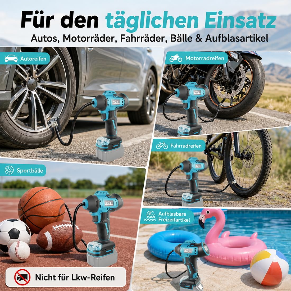 160 PSI Akku Kompressor Kompatibel mit Makita 18V Akkus ohne Akku