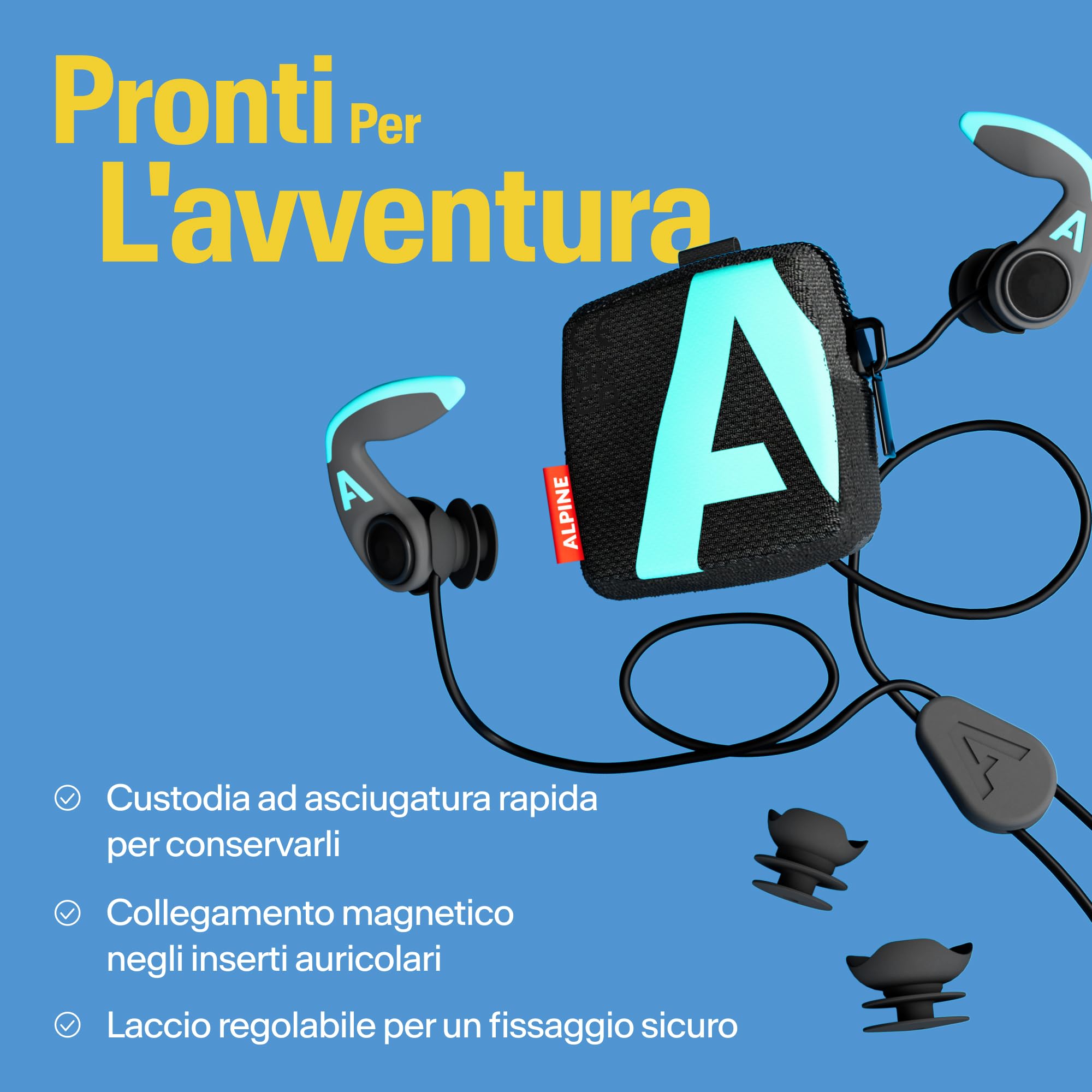 Alpine WaterSafe Pro - Inserti auricolari per adulti per surf e nuoto - Impermeabili - Comodi - Restano in posizione - Per sport acquatici - Riutilizzabili - Taglie M e L - 1 paio