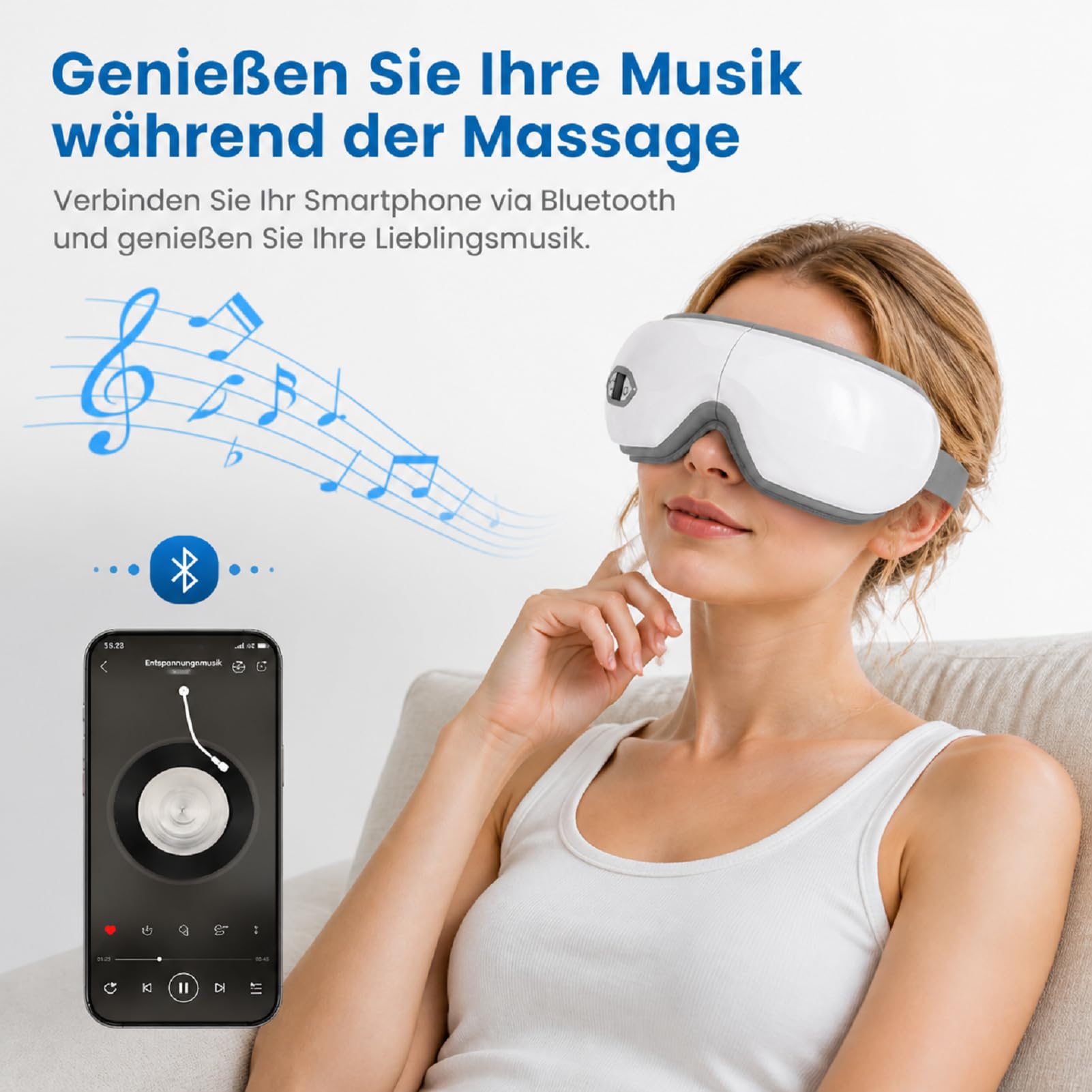 Augenmassagegerät mit Wärme Vibration Augenmaske Eye Massager | mit Bluetooth Musik, für Strapazierte Trockenen Augen Verbessert Schlafqualität Geschenke für Frauen Männer
