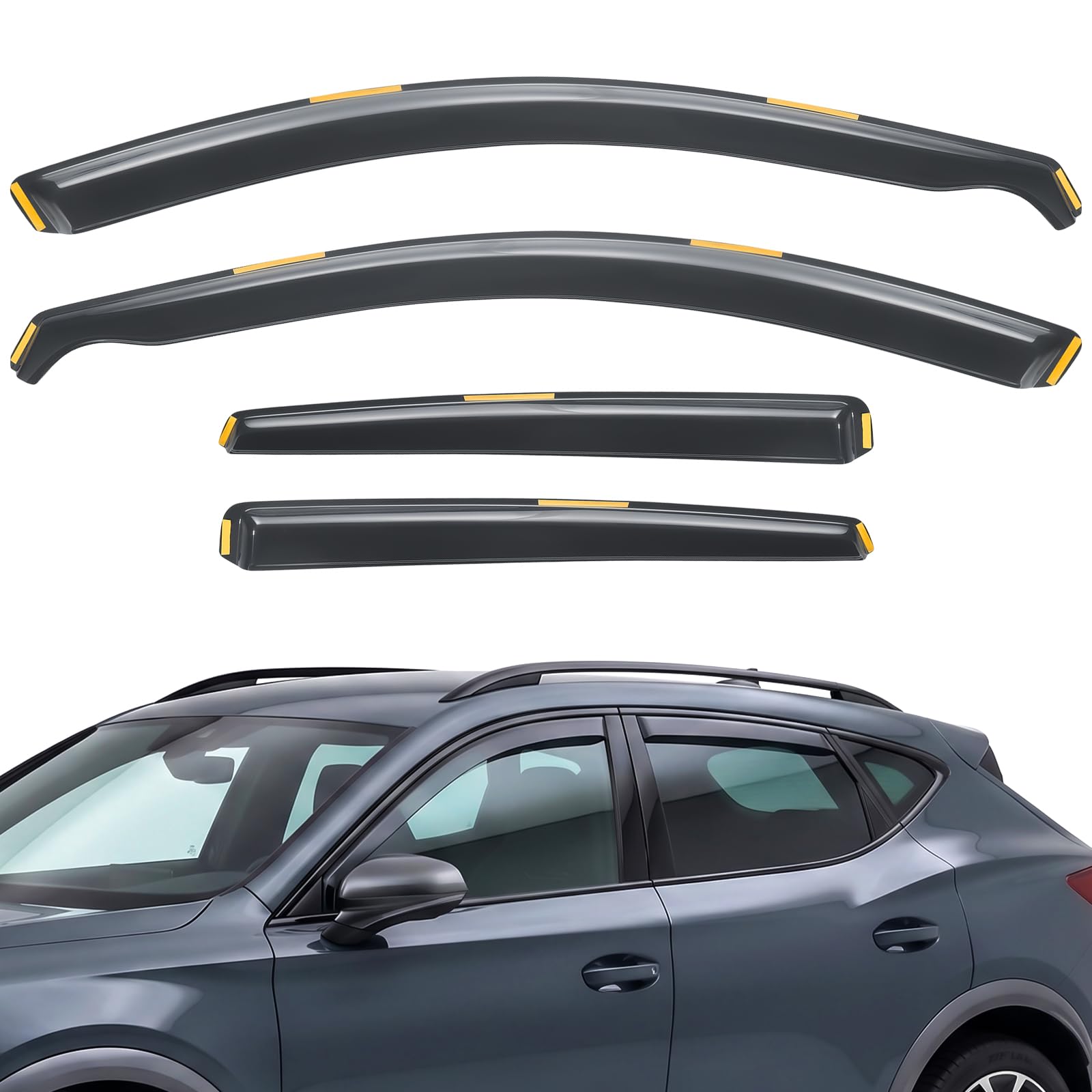 Windabweiser, Regenschutz, Fenstervisier, kompatibel mit Cupra Formentor 2020–2026, 5-Türer, 4 Stück, In-K-Seite, bruchsichere Sonnenblende