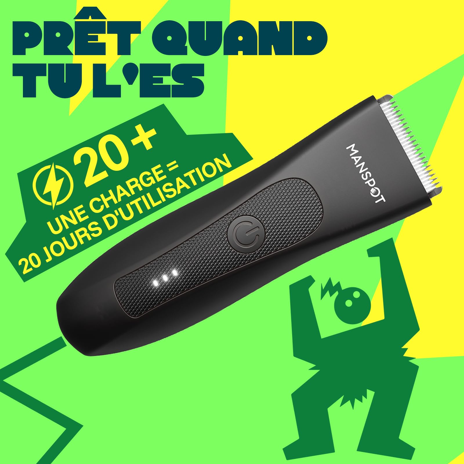 MANSPOT Tondeuse Intime Homme Étanche IPX7 Lame Céramique Hypoallergénique Rasoir Corps Barbe 4 Sabots