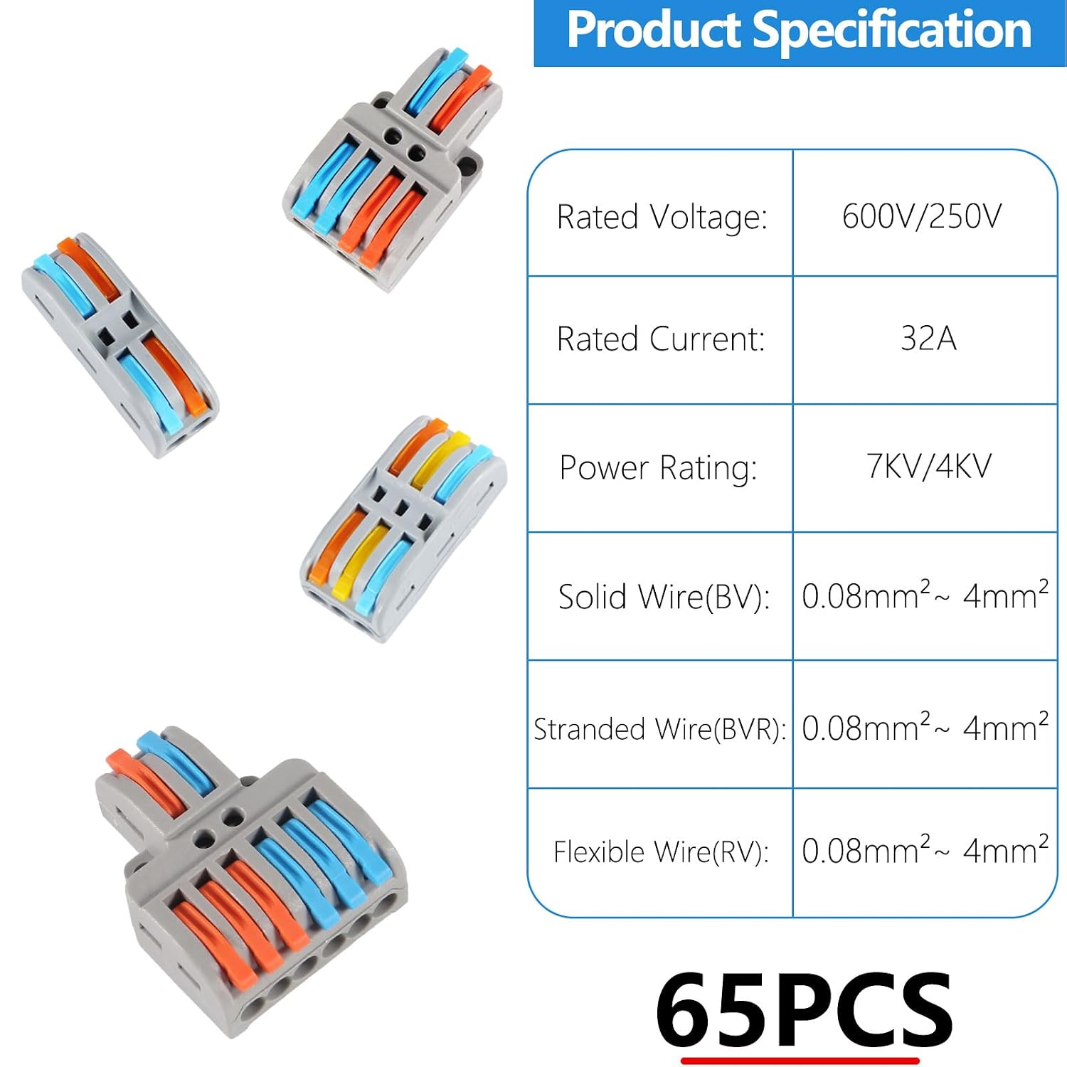 DIANN 65pcs Lever Wire Connectors Kit Compact Splicing Wire Connectors Assortment Pack Lever Connector Kit Quick Wiring Connector for AWG 28-12