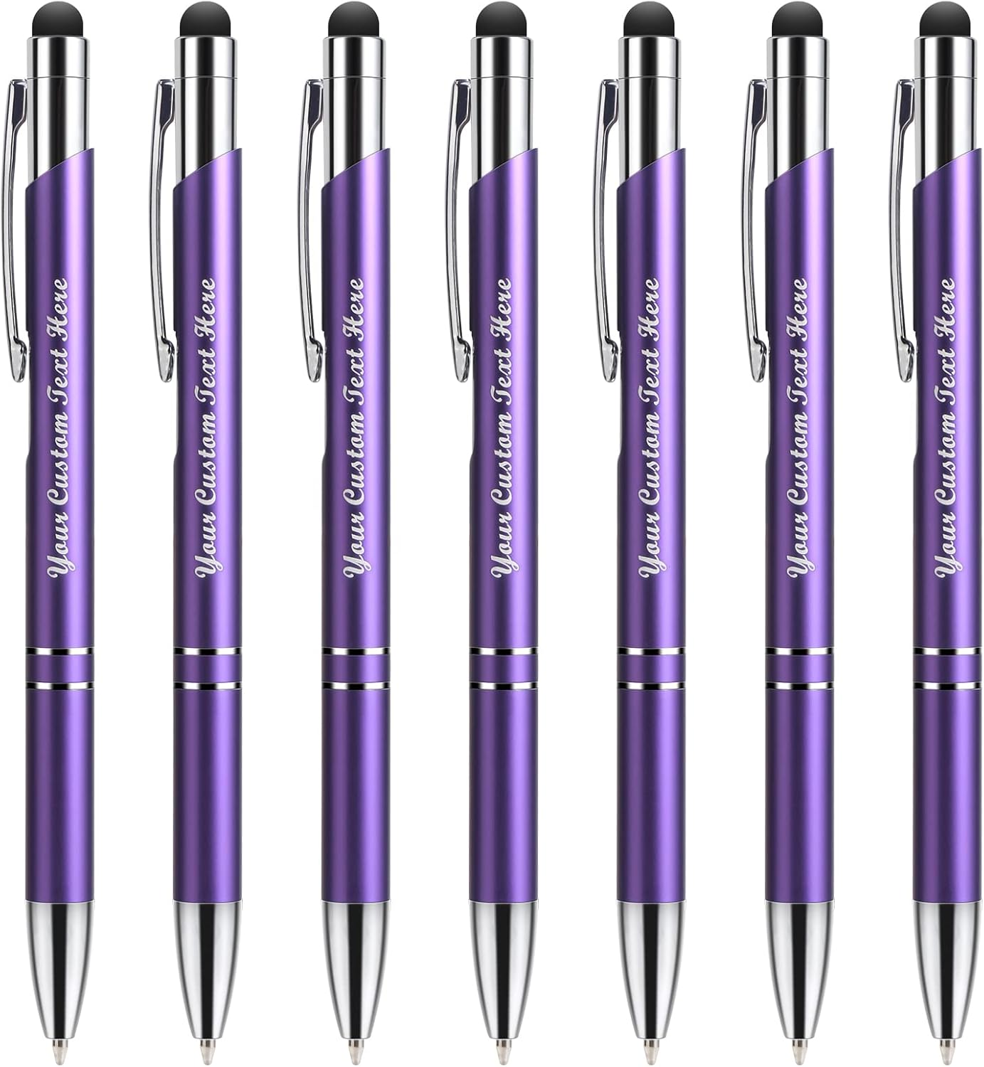 Personalized Pens with Stylus - Custom Metallic Printed Name Pens with Black Ink - Engraving with Logo or Message - Great Gift Ideas - Free Personalization 50 pcs Pack