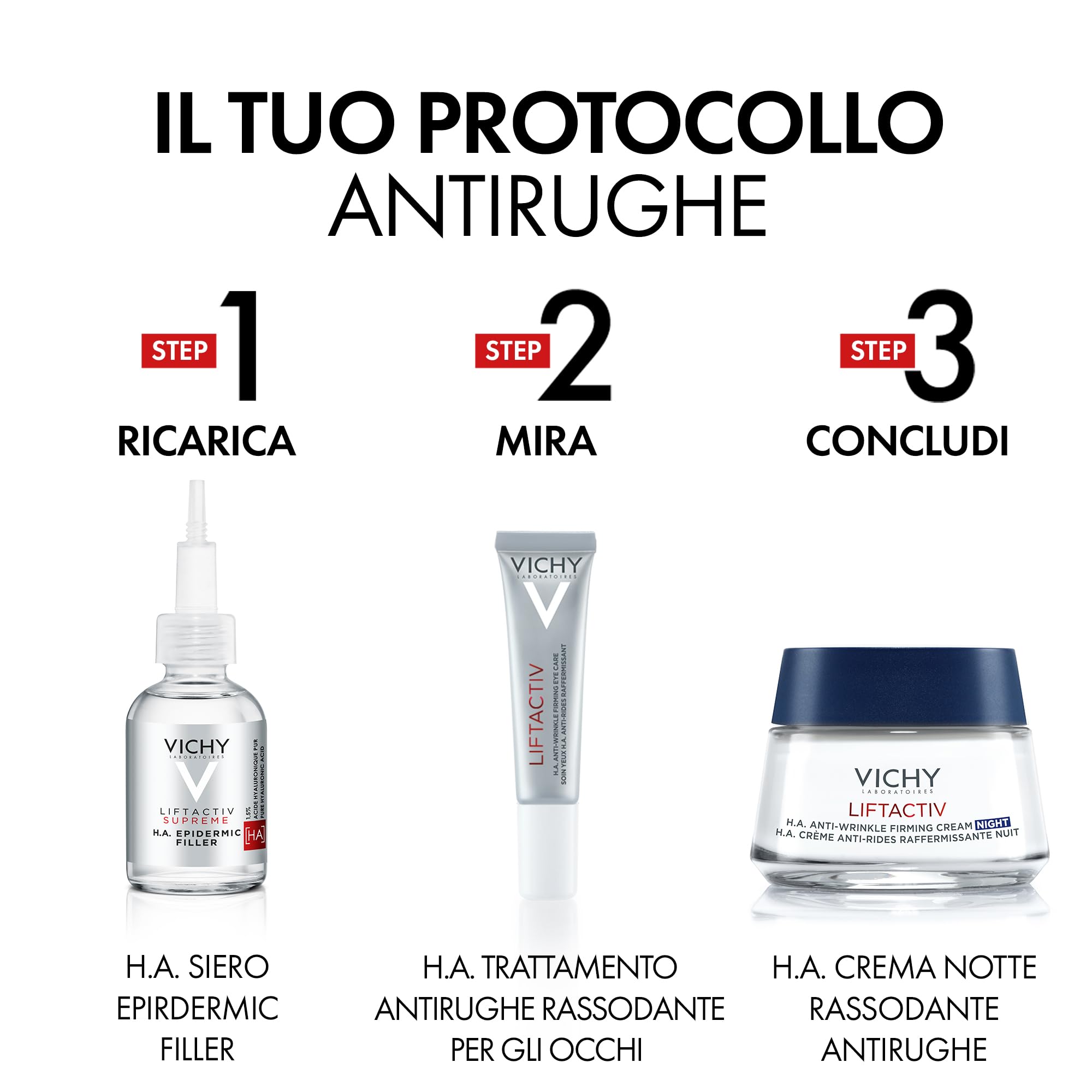 Vichy Liftactiv H.A. Crema Anti-Rughe Rassodante Notte con Acido Ialuronico Puro, Ramnosio e Vitamina C, 50 ml