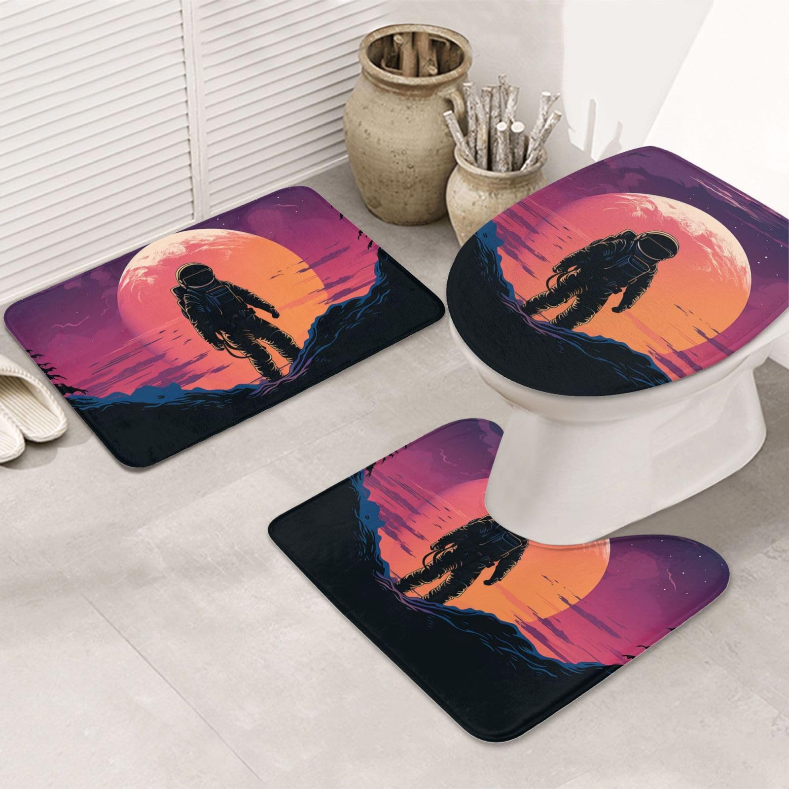 Tapis de bain astronaute noir pour décorer la salle de bain des enfants