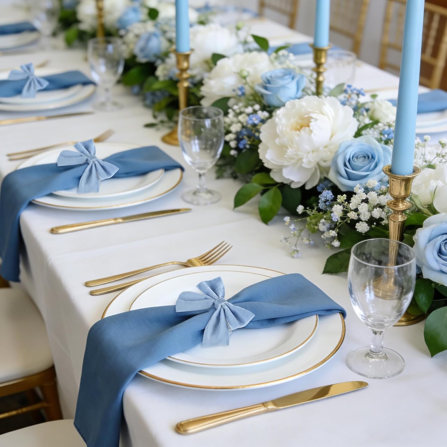 12 Pcs Dusty Blue Bow Napkin Rings,Wedding Napkin Rings,Velvet Bow Tie Napkin Ring Holders for Holiday Serviette Birthday Anniversary Party Dinner Wedding Dining Tableware Decoration