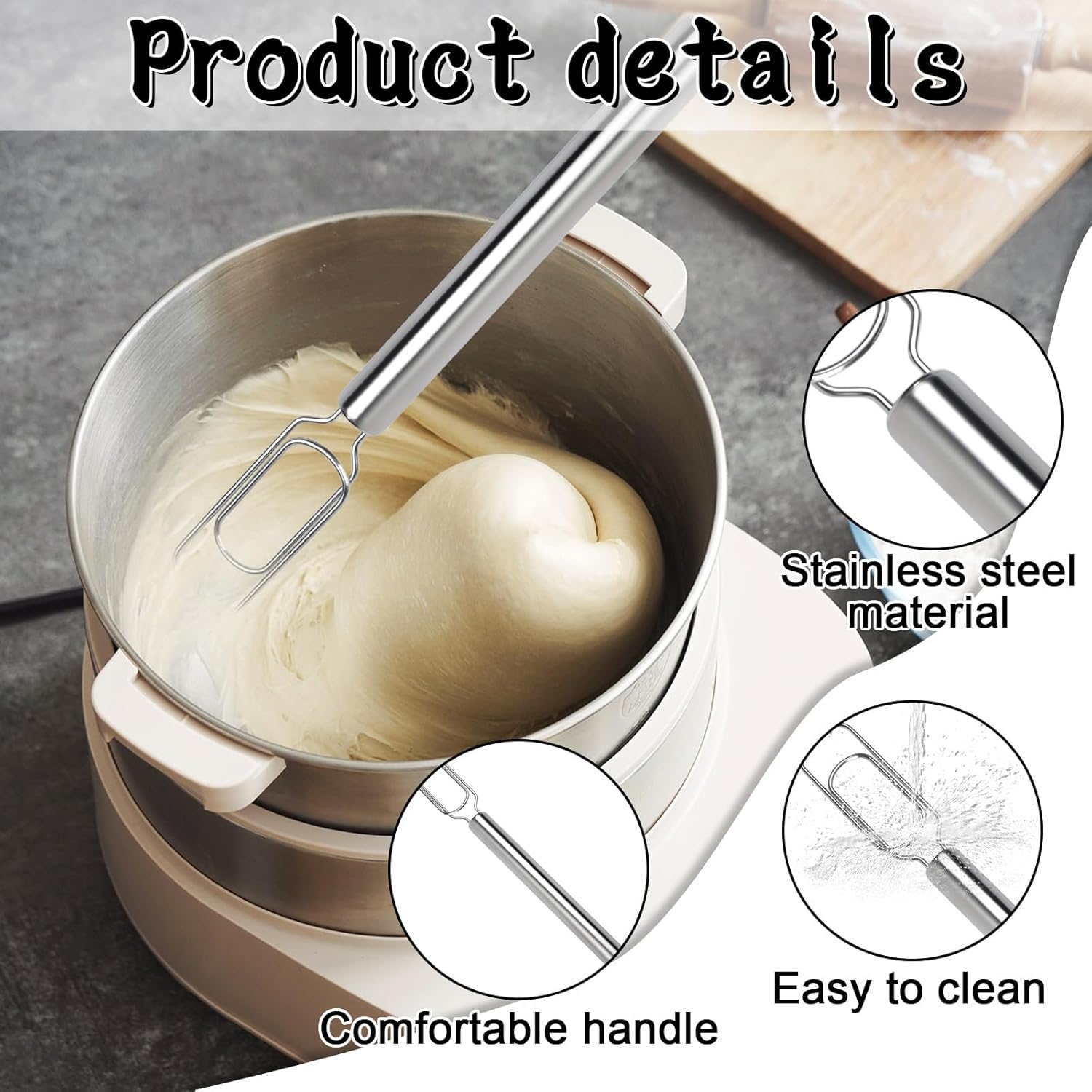 Danish Dough Whisk, Stainless Steel Dough Whisk for Sourdough Starter, Bread Whisk with Flat Dough Hook for Cooking Bread Cake Mixing Whisking Tool Dishwasher Safe - Image 3