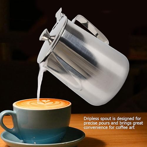 Miniatura 2 de Jarra espumadora de leche, taza de café de acero inoxidable con cubierta para latte Art Barista Jarra de vapor de leche Taza de jarra de leche