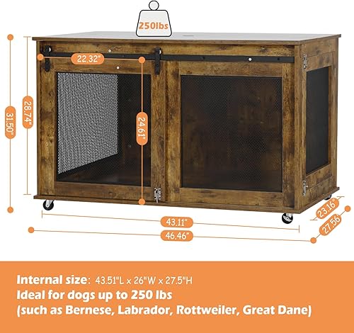 Miniatura 7 de LINLUX Muebles grandes de jaula para perros de 47 pulgadas, perrera de madera resistente XL para interiores, mesa decorativa para perros grandes,