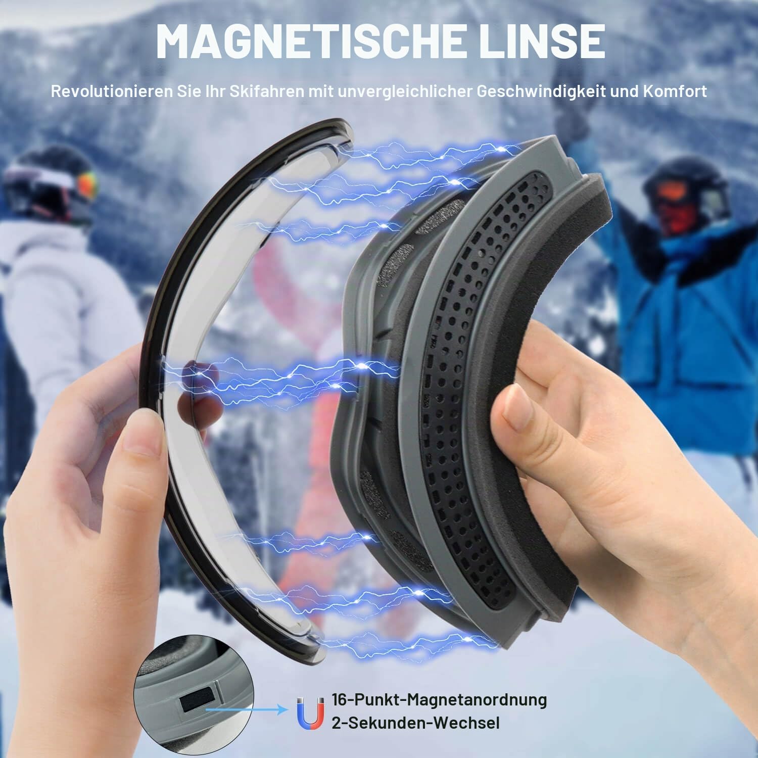 Meeloog Magnetische Skibrille, rahmenlos, austauschbare Gläser, UV-Schutz, Schneebrille, Snowboardausrüstung für Herren, Damen, Jugend