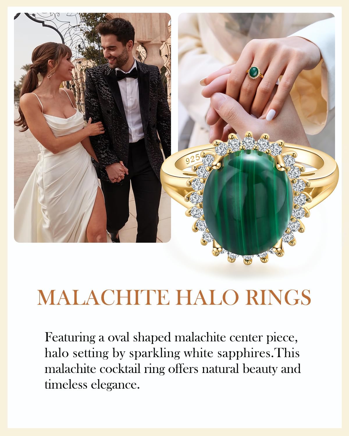 AIBAO Real Turquoise/Malachite Rings for Women Oval Engagement Halo Ring Sterling Silver Boho Rings Princess Diana Kate Gemstone Rings Size 6 to 10 - Image 4