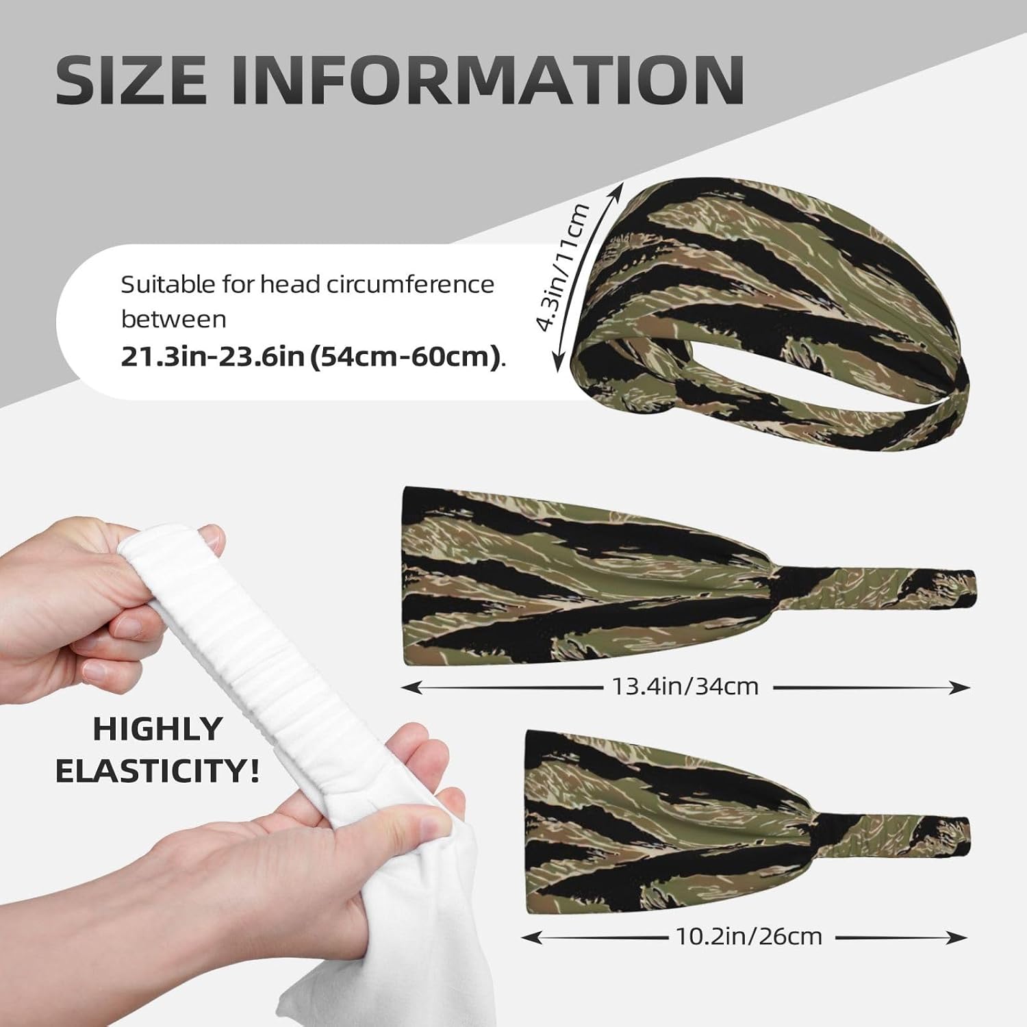 Women's and Men Tiger Stripe Camo Print Sports Headbands, Lightweight Breathable Non Slip Hairband Casual Sweatband for Hiking Running